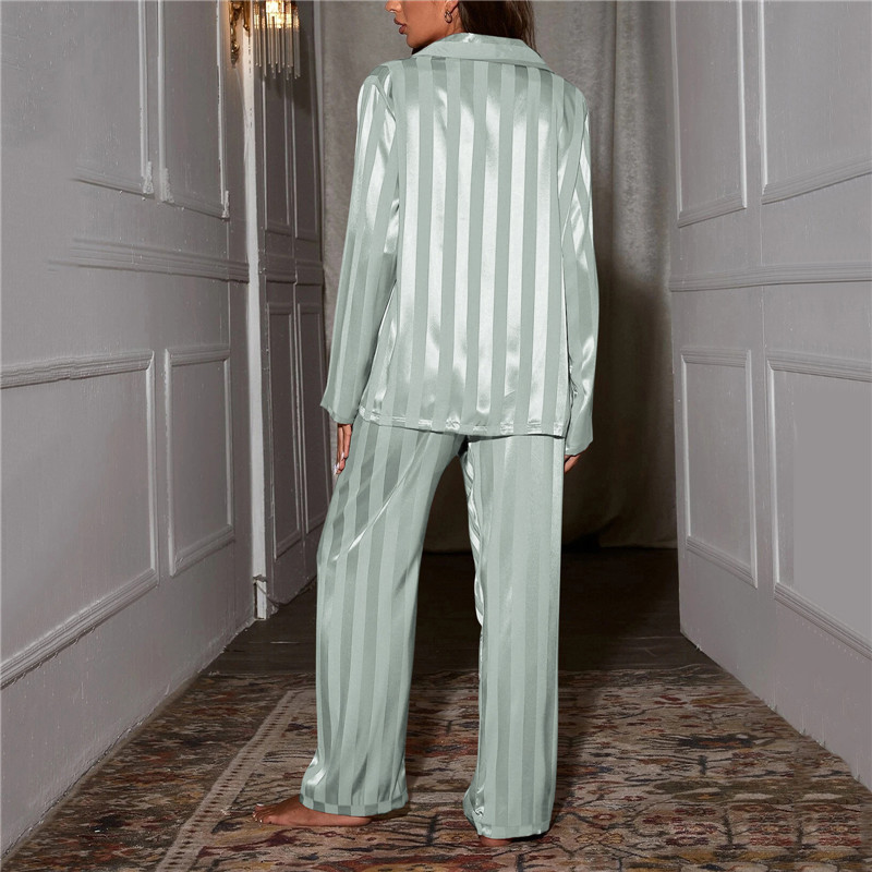 Gestreiftes Pyjama-Set für Damen, einfarbiger Pyjama aus französischem Seidensatin, zweiteiliges Set, bequemer Heimpyjama