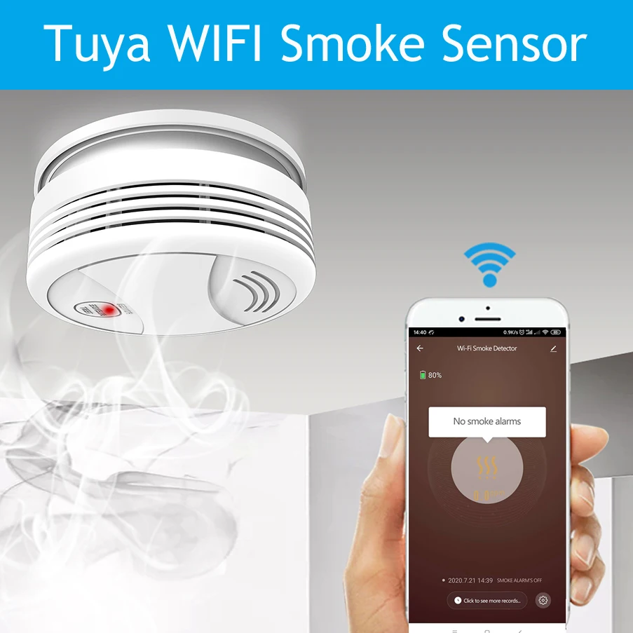Tuya Smart Wifi Rookmelder Sensor 80DB Alarm Brand Rookmelder Wifi Brandbeveiliging Home Security Alarm Smart Life APP