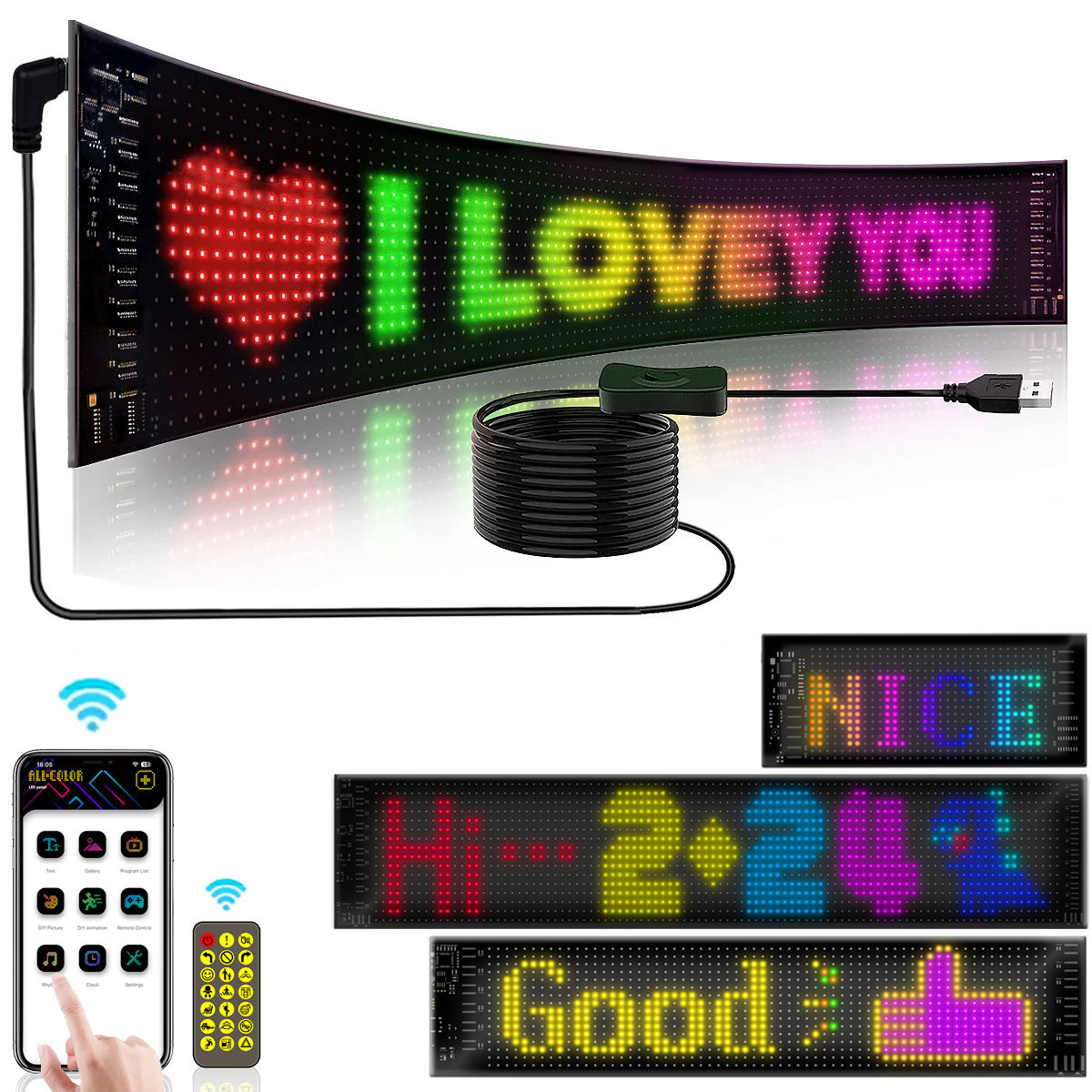Panel de píxeles de matriz LED, patrón RGB Flexible, Graffiti, desplazamiento, texto, animación, pantalla, tienda de coches, luz de recordatorio, aplicación Bluetooth, USB