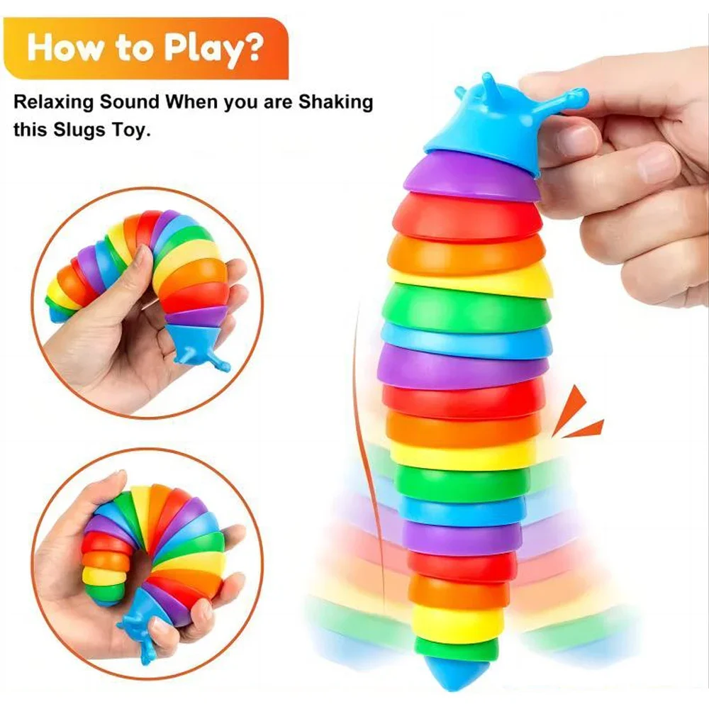 Fidget Slug ของเล่นเด็ก 18 ซม.3D สีสัน Sensory Slug บรรเทาสนุก Decompression ของเล่น Creative Twist Caterpillar Fidget ของเล่น