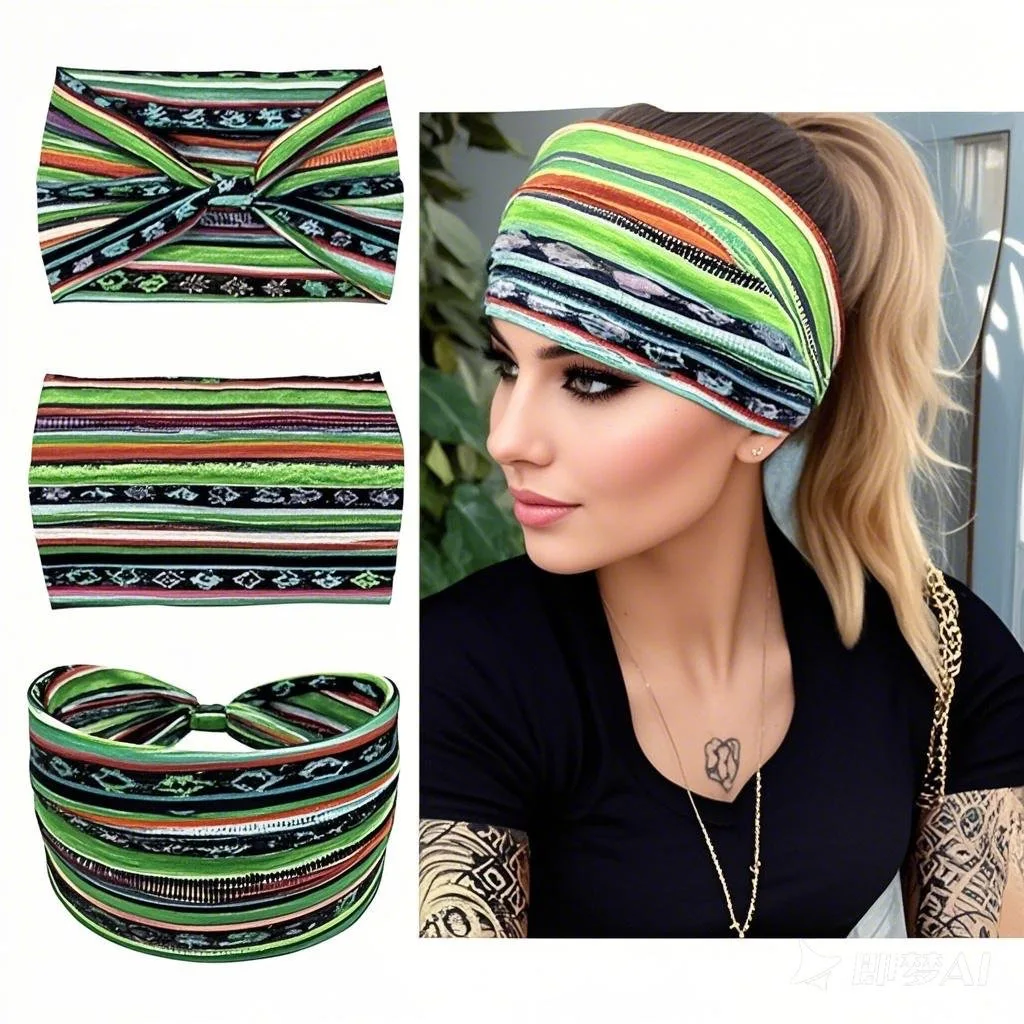 Pañuelo elástico de estilo bohemio para mujer europea americana, accesorios para el cabello de ala ancha de algodón transpirable a la moda
