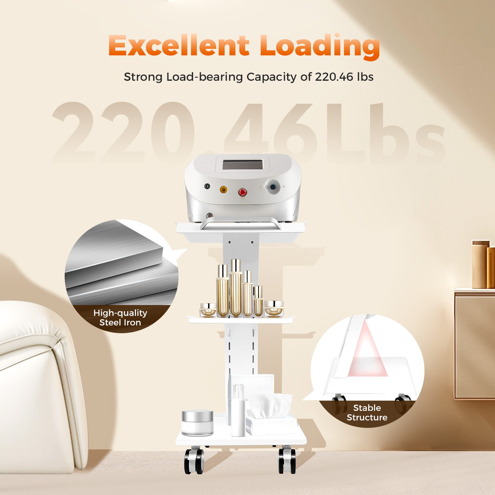 3-stufiger Multifunktions-Laborwagen, Rollwagen mit Steckdosen, Instrumententablett, rollender Klinikwagen, Trolley für Schönheitssalons