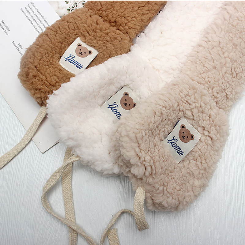 Korean Fashion Plush Earmuff Cute Bear Lace UP Ear Cover Winter Thicken Warm Ear Adults Kids Adjustable Warmer Earmuffs Ear Bag