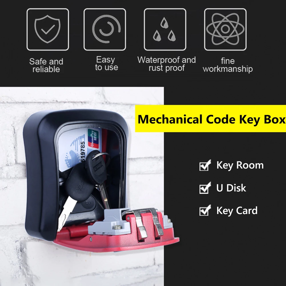 Wall Mount Key Lock Box 4 Digit Password Code Security Lock No Key for Home Office Key Safe Secret Storage Box Organizer