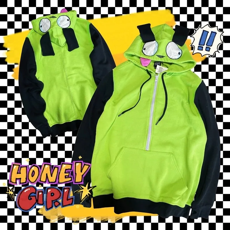 インベーダー ZIM コスプレ衣装エイリアン ZIM Gir Doom パーカートップジャケットコート大人ハロウィンジッパースウェット耳ハロウィン