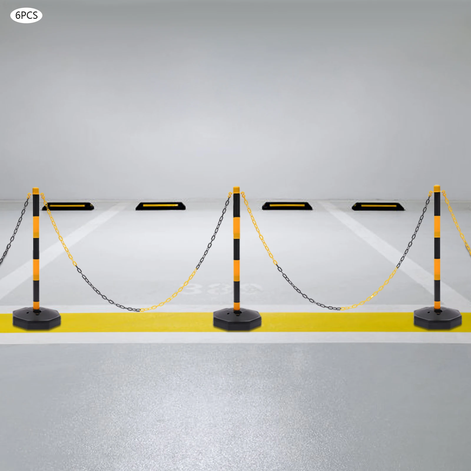 6 Pack Warning column set (6 bases + 6 black and yellow columns + 5*2M chains + 10*S buckles)