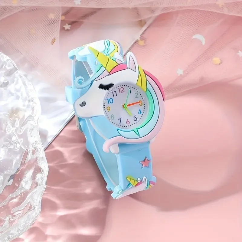 【นาฬิกา+สร้อยข้อมือ】Kegllect เด็กใหม่ลายการ์ตูนยูนิคอร์นสร้อยข้อมือลูกปัดซิลิโคนชุดนักเรียน