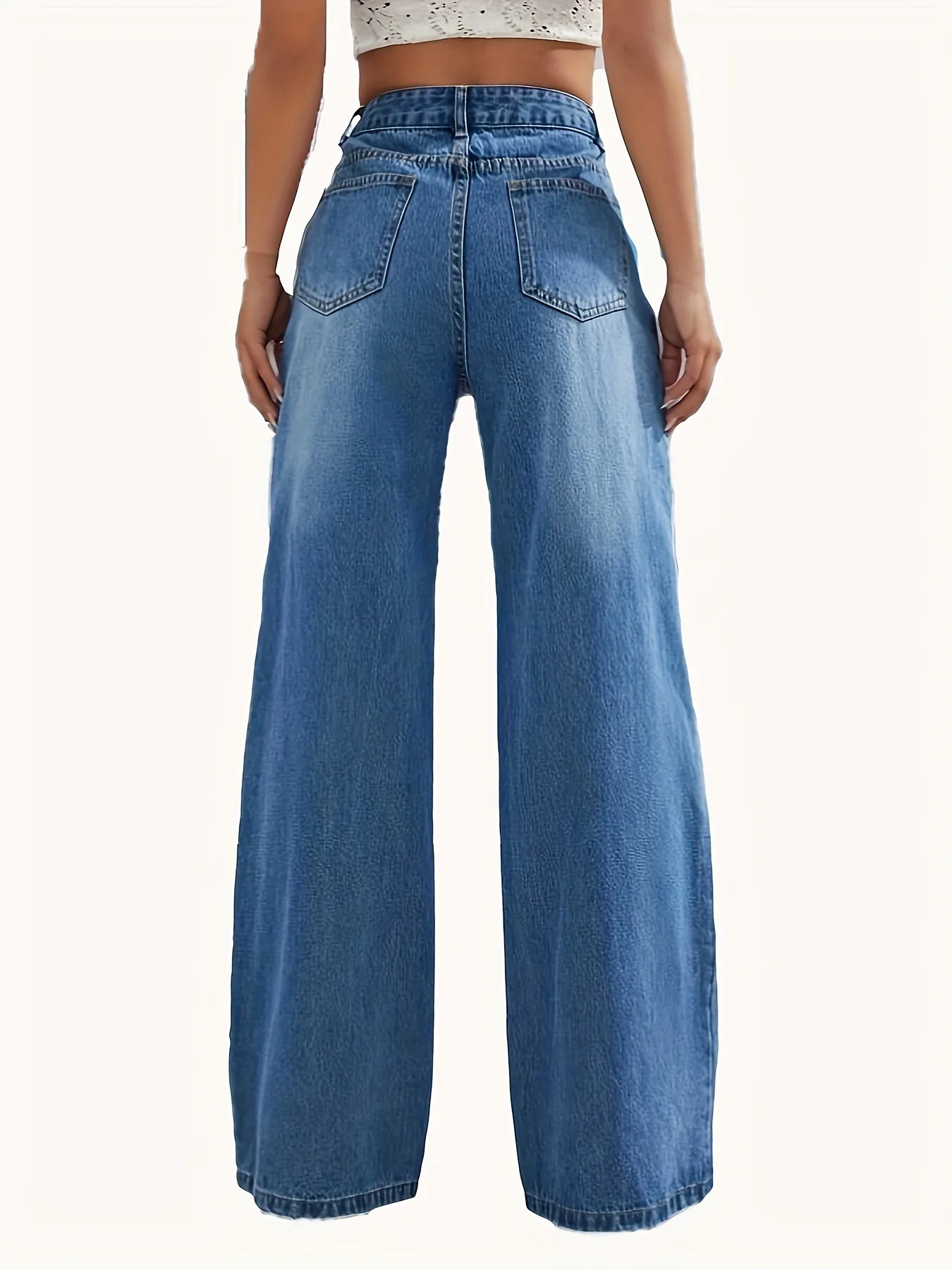 Novo estilo europeu e americano transfronteiriço feminino cor sólida jeans feminino em linha reta calças de perna larga casual all-match