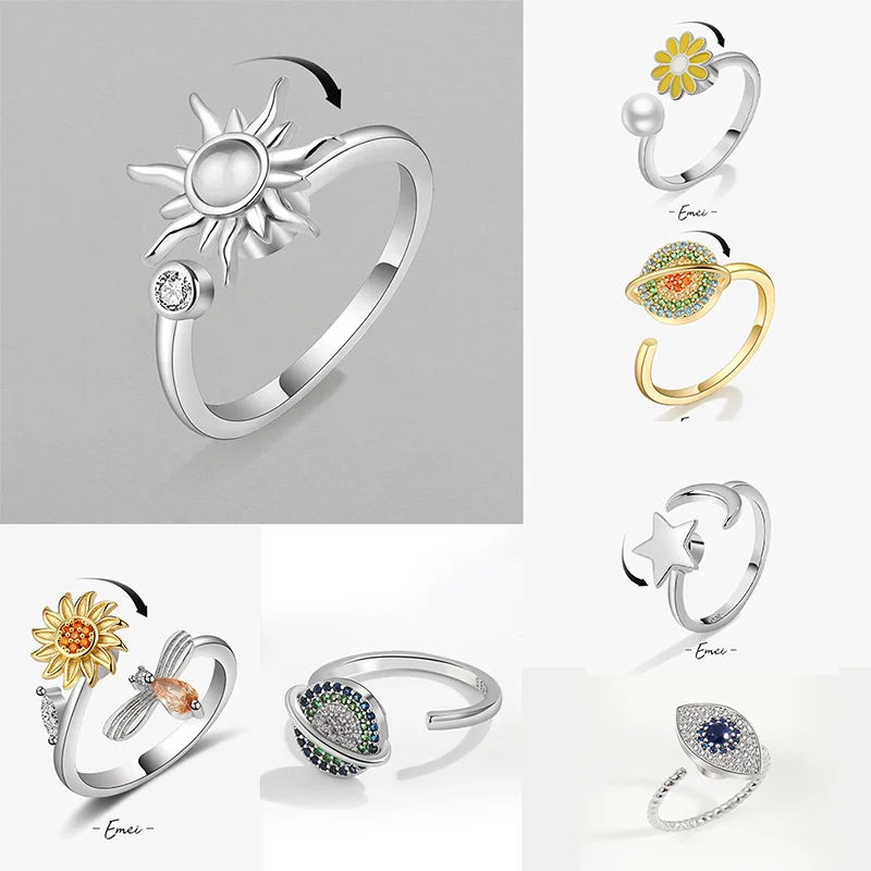 Anti Stress Angst Zappeln Ringe für Frauen Edelstahl Spinner Sonnenblume Sonne Stern Ring Trendy Schmuck Geschenk Dropshipping