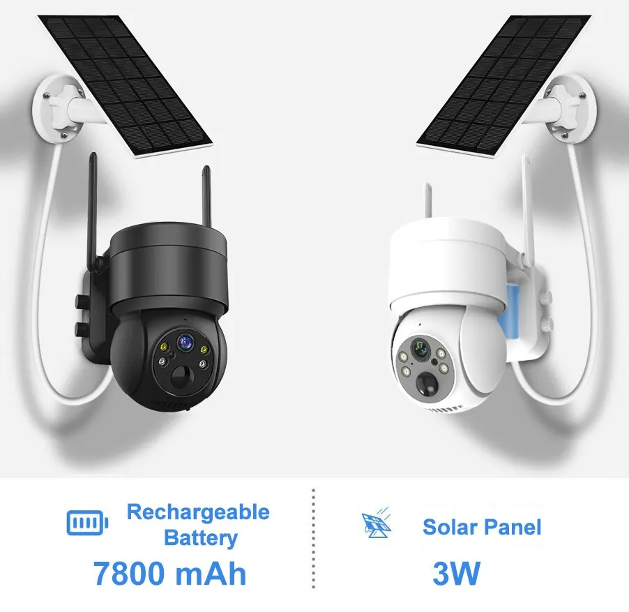 พลังงานแสงอาทิตย์กล้อง WIFI กลางแจ้ง 4MP การเฝ้าระวังวิดีโอกล้อง IP ไร้สาย 7800mAh แบตเตอรี่ชาร์จ PIR Human Detecte Security Cam