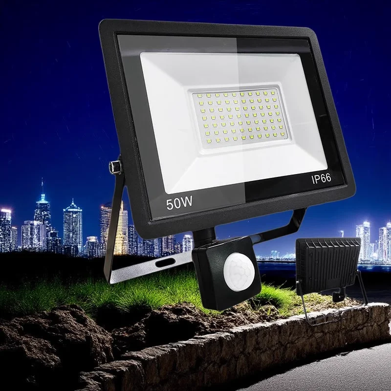 Proiettore a LED Sensore di movimento PIR Faretto a LED per esterni 10W 20W 30W 50W 100W IP66 Illuminazione da giardino per esterni impermeabile Lampione stradale