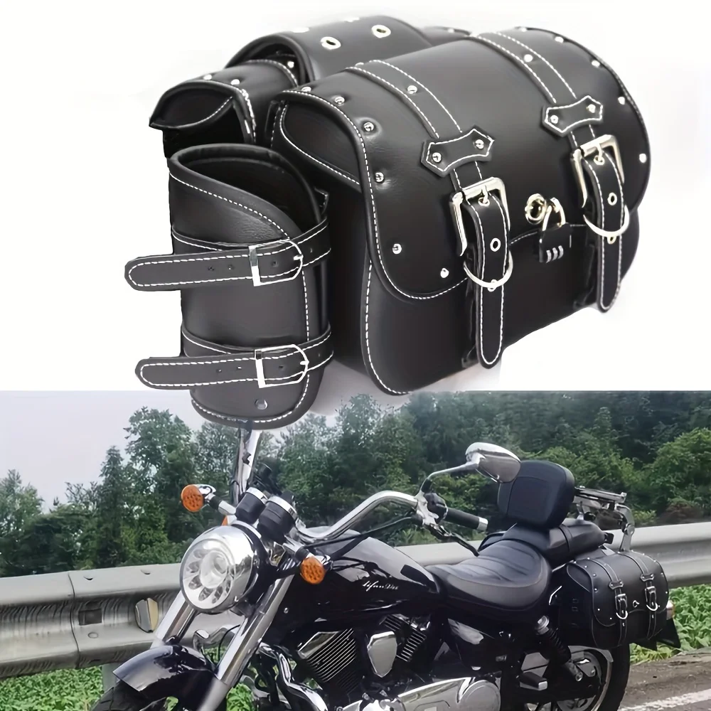 ユニバーサルレトロブラック/ブラウンオートバイサドルバッグ大容量バイクサイドバッグ収納ツール防水サイドバッグハーレー用