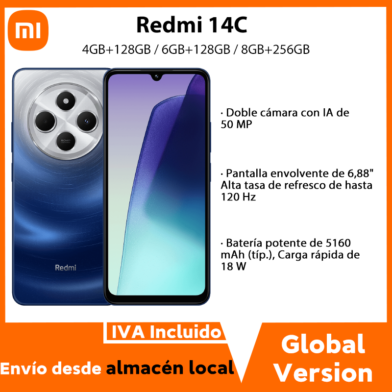 Versione globale Xiaomi Redmi 14C Smartphone Immersion 6.88'' 120Hz Display 50MP AI Dual Camera Massive 5160mAh Batteria