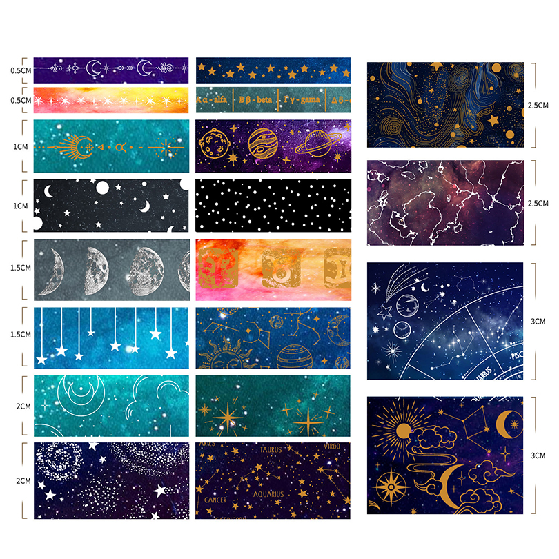 20Pcs 우주 Washi 테이프 스크랩북 용품 마스킹 테이프 별이 빛나는 하늘 저널 일기 Cinta Adhesiva Decorativa Washi 테이프 세트