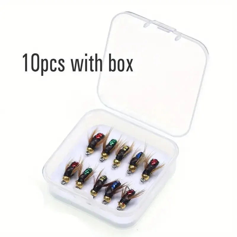 5/10 Uds cebo de pesca de insectos artificiales, cabeza de cuentas de latón de hundimiento rápido Scud mosca gusano trucha señuelo de pesca