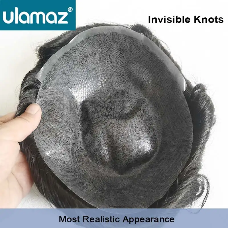 Knotless ผิวผมระบบสําหรับชาย 0.1-0.12 มม.Microskin ชายผมเทียมผมมนุษย์ผู้ชาย Toupees ผมเทียม Man วิกผม PU