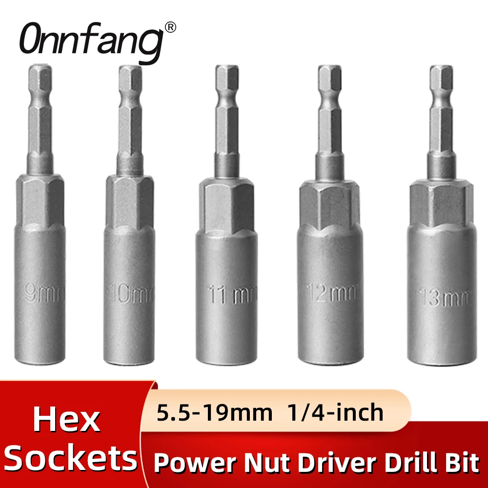 Length Deepen Impact Socket Adapter 5.5-19mm Power Nut Driver Socket Set 1/4-inch Hex Shank Screwdriver Key Head Hand Tool Set