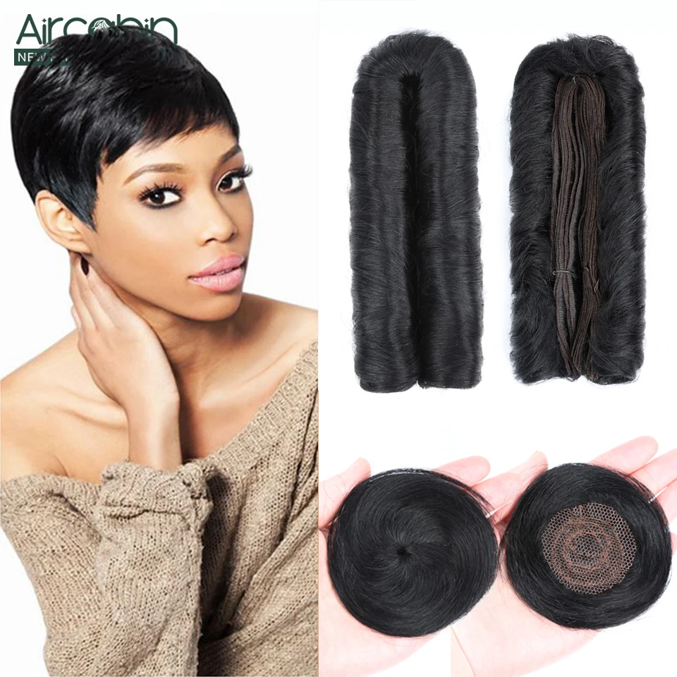 Pacotes naturais de cabelo humano com fechamento, máquina reta feita, extensões de cabelo curto, 1 pacote para cabeça cheia, 28PCs