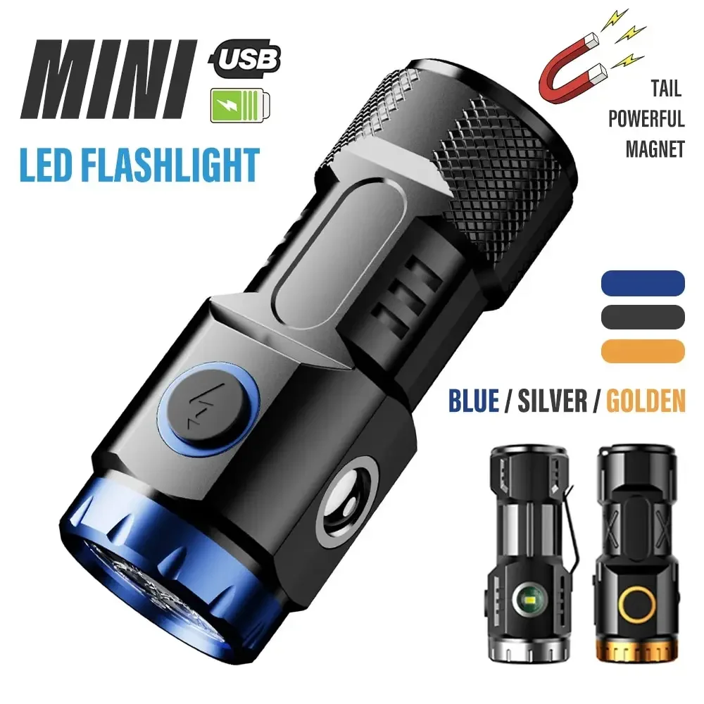 MINI torcia a LED ricaricabile da campeggio con luci laterali e coda paralume con magnete adatta per esplorare, campeggio