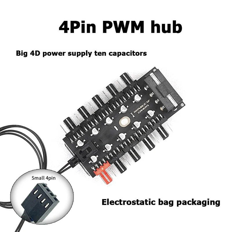 TEUCER PC-Kühler, Lüfternabe, 1 bis 10, 12 V, 4-poliger PWM-Splitter, Verlängerung, Steckdosenkonzentrator