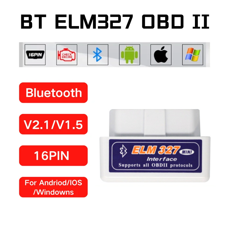 2025 Mini ELM327 V1.5/V2.1 Bluetooth OBD2 Scanner Code Reader Auto Diagnostische Hulpmiddelen Controleer Motor Fout Detector 16 PIN Adapter