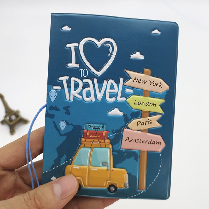 1 Stück „I Love Travel“ 3D-PVC-Reisepasshülle/Einband für Reisepasshülle/Geldbörse, Schulbedarf, für Studenten