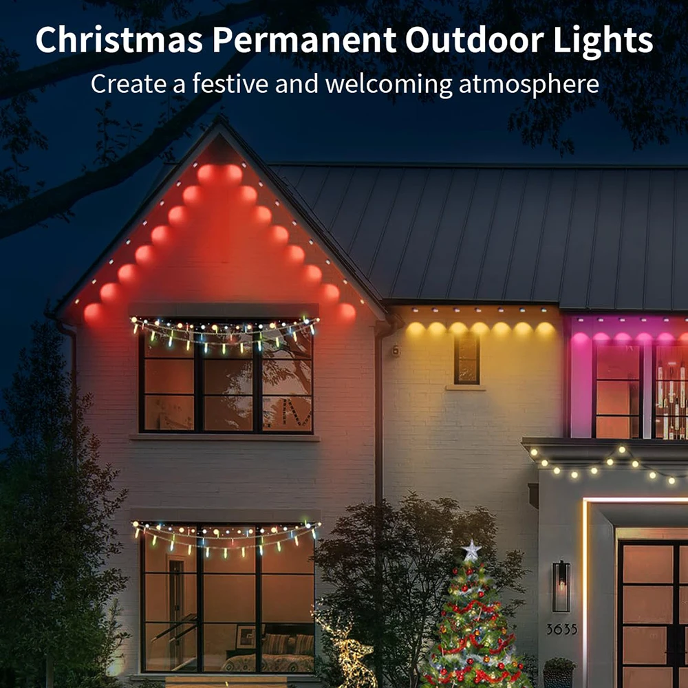 Eave Light Stringa di luce a LED per esterni APP Bluetooth RGB IC Striscia luminosa Impermeabile Scena fai-da-te Colore Tutta la casa Festa Luce di nozze