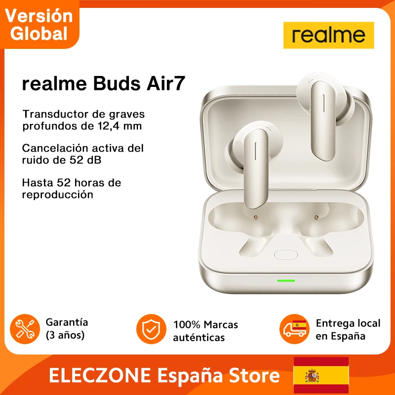Global Version realme Buds Air 7 52dB Smart Active Noise Cancellation 12.4mm Deep Bass Driver Bluetooth5.4 360° Spatial Audio Effect IP55 Kopfhörer