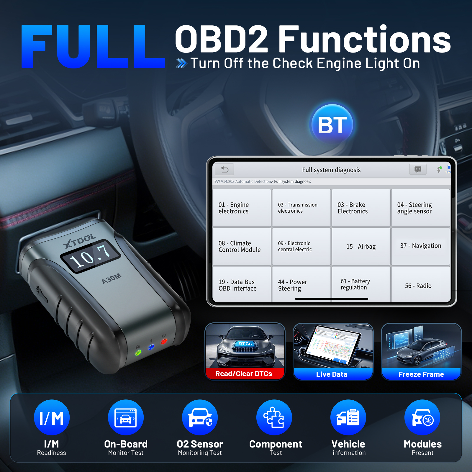 XTOOL A30M AD20PRO OBD2-scanner Volledig systeem Alle auto's Gratis update Automotive-codelezer OBDII DTC-look Diagnostische scantools