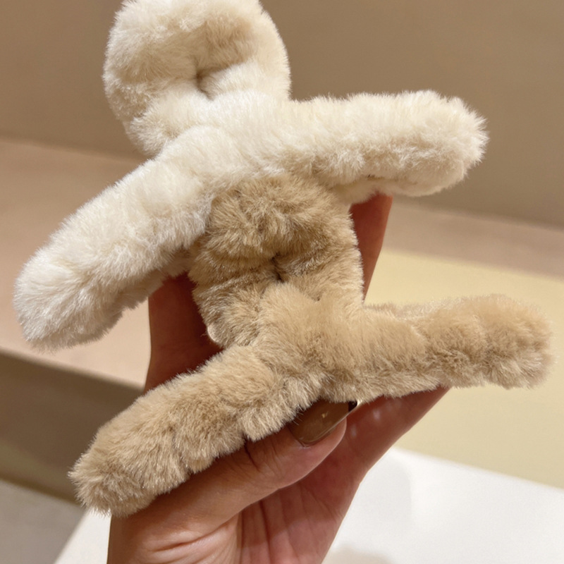 Pinzas para el cabello de piel sintética suave y cruzada grande de Color sólido, pinzas para el pelo de oso de peluche de dibujos animados divertidos y bonitos, Clips de tiburón, accesorios para la cabeza para Otoño e Invierno