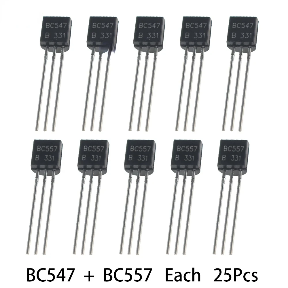 50 Uds transistores BC547 BC557 cada 25 uds Kit de transistores bc557 bc547 Transistor NPN PNP Kit electrónico DIY