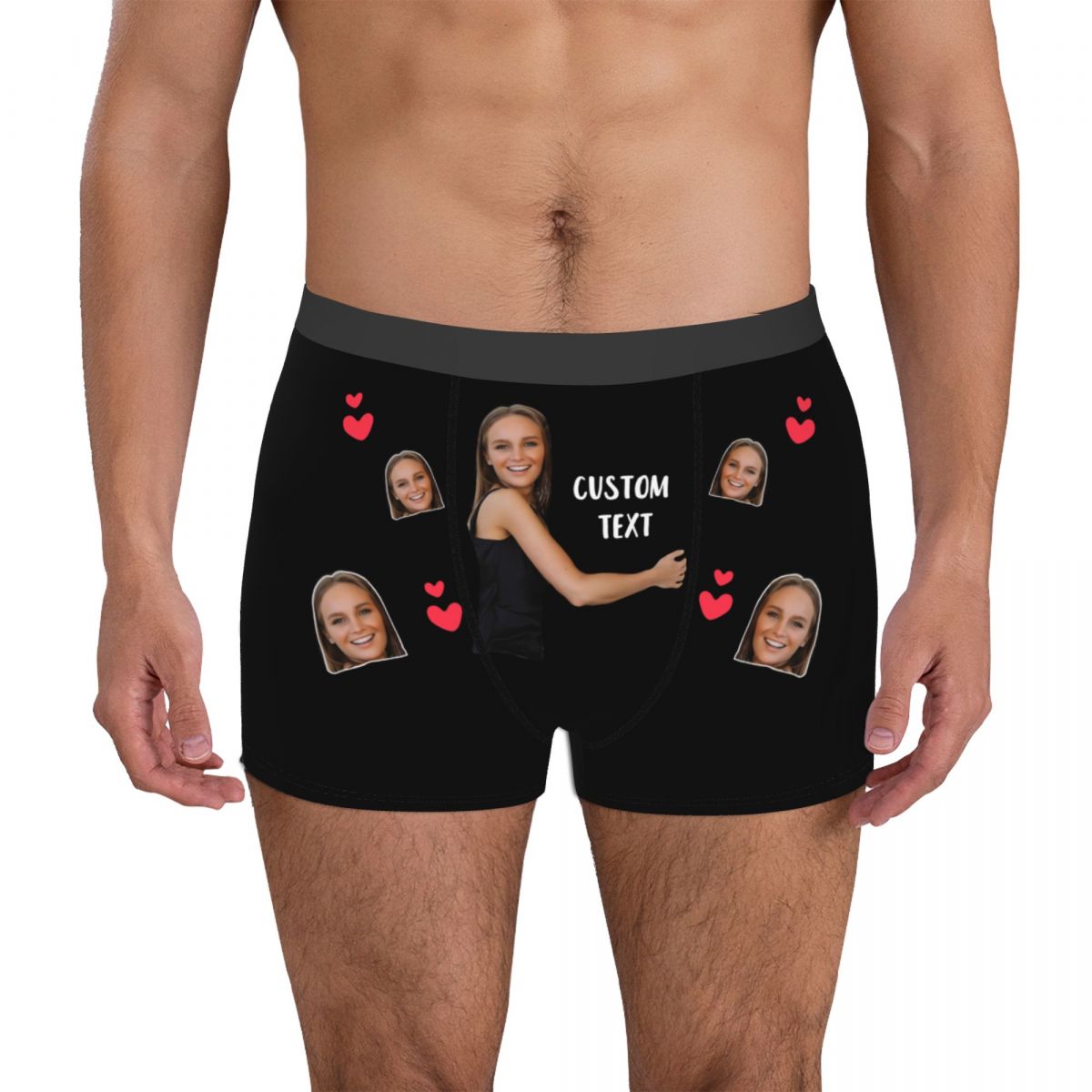 Ropa interior larga personalizada para hombre, Calzoncillos Bóxer transpirables con foto de cara, regalo del Día de San Valentín