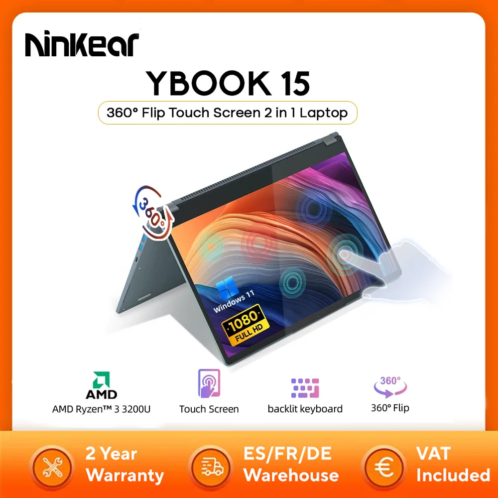 【Marke+】Ninkear YBOOK15 Laptop AMD Ryzen 3 3200U 15,6 Zoll 360 °   Flip FHD IPS 1920*1080 Touchscreen 16G+512GB Tastatur mit Hintergrundbeleuchtung