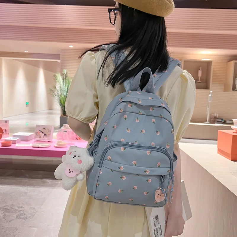Personalized Name Small Fragmented Flower Backpack Campus Style Women's Small Fresh Rui Camp Travel Bag Large Capacity Backpack