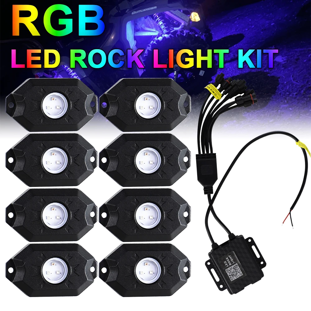 RGB LED Rock Lights Função de temporização Modo musical Multicolor Neon LED Light para ATV UTV Barco Off-road Motocicleta