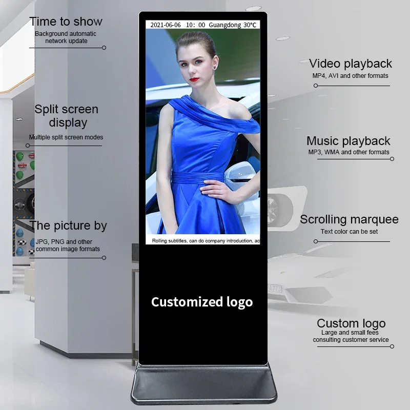 ป้ายดิจิตอลตั้งพื้นจอ Android 32 43 49 55 65นิ้วจอแสดงผล LCD แบบสัมผัสหน้าจอในร่ม1920x1080 2K