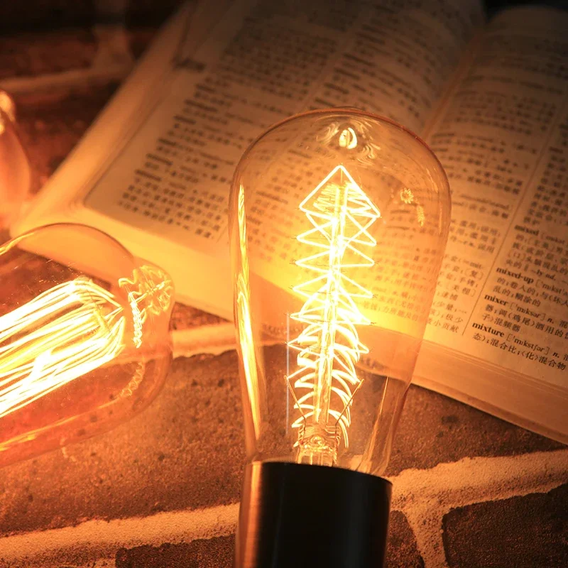 หลอดไฟเอดิสันย้อนยุค รุ่น ST64 G80 G95 T10 T45 ขั้ว E27 220V 110V 40W ปรับความสว่างได้ หลอดไส้ หลอดไฟเอดิสัน