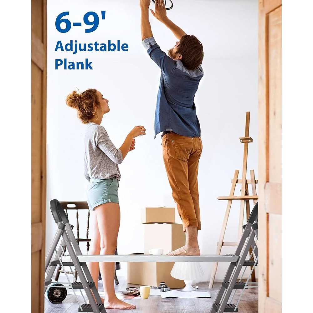 Telescoping Aluminum Work Plank 8-13ft Adjustable Extension Scaffold Ladder Platform 440lbs Capacity Skid-Proof Safety Durable