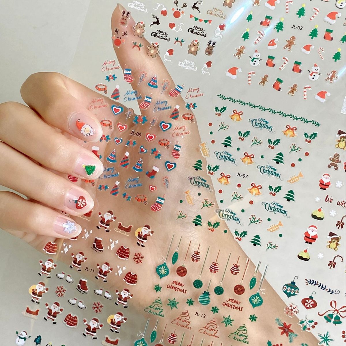30Sheets Christmas Nail Stickers 1000+ Patterns Christmas Nail Art Decals Adhesive Nail Decals with Deer Snowman (Classic Style)