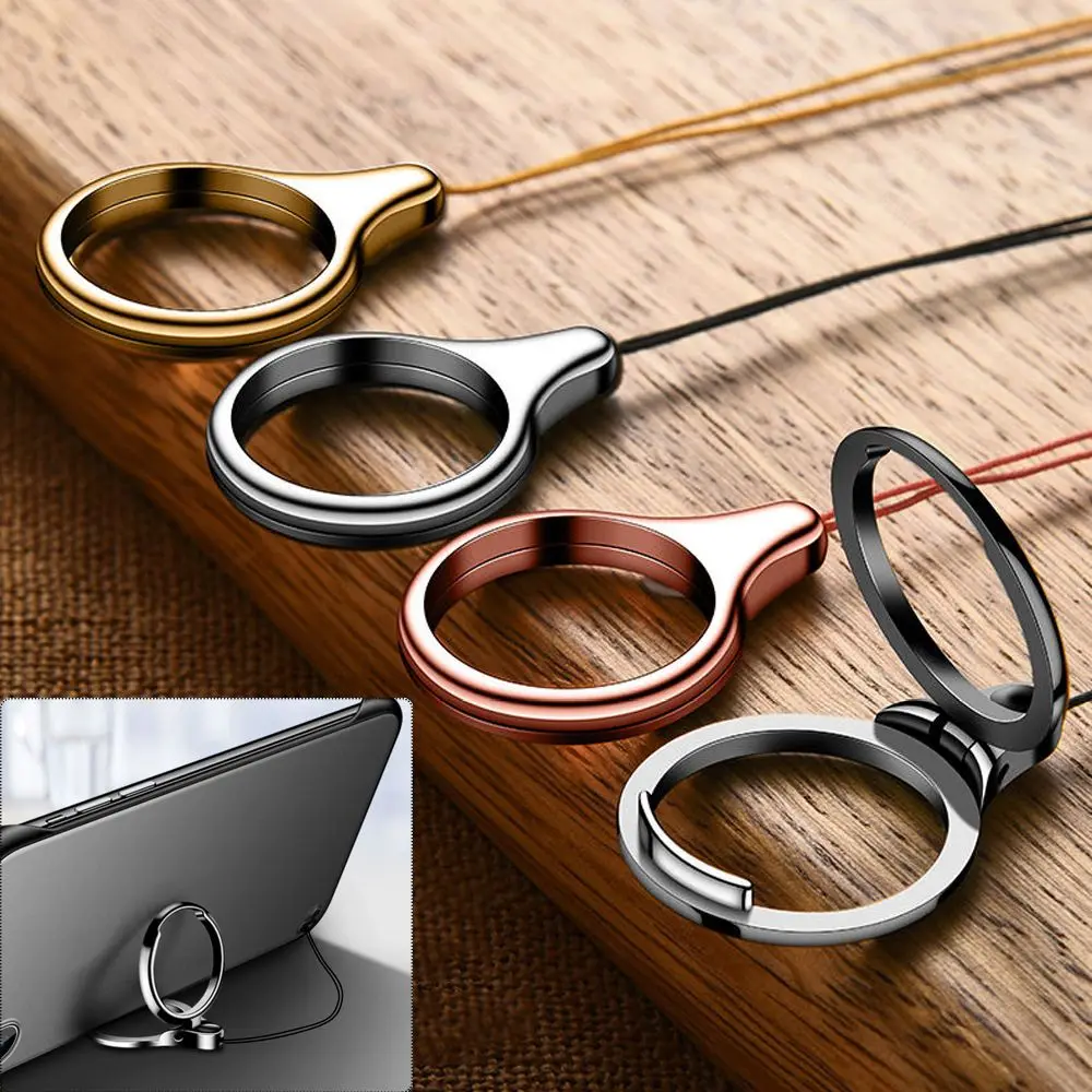 2-in-1-Mobilhalter aus Metall mit Ständer und Ring zum Aufhängen von Seilen, 360-Grad-Fingerring-Lanyard für Telefon