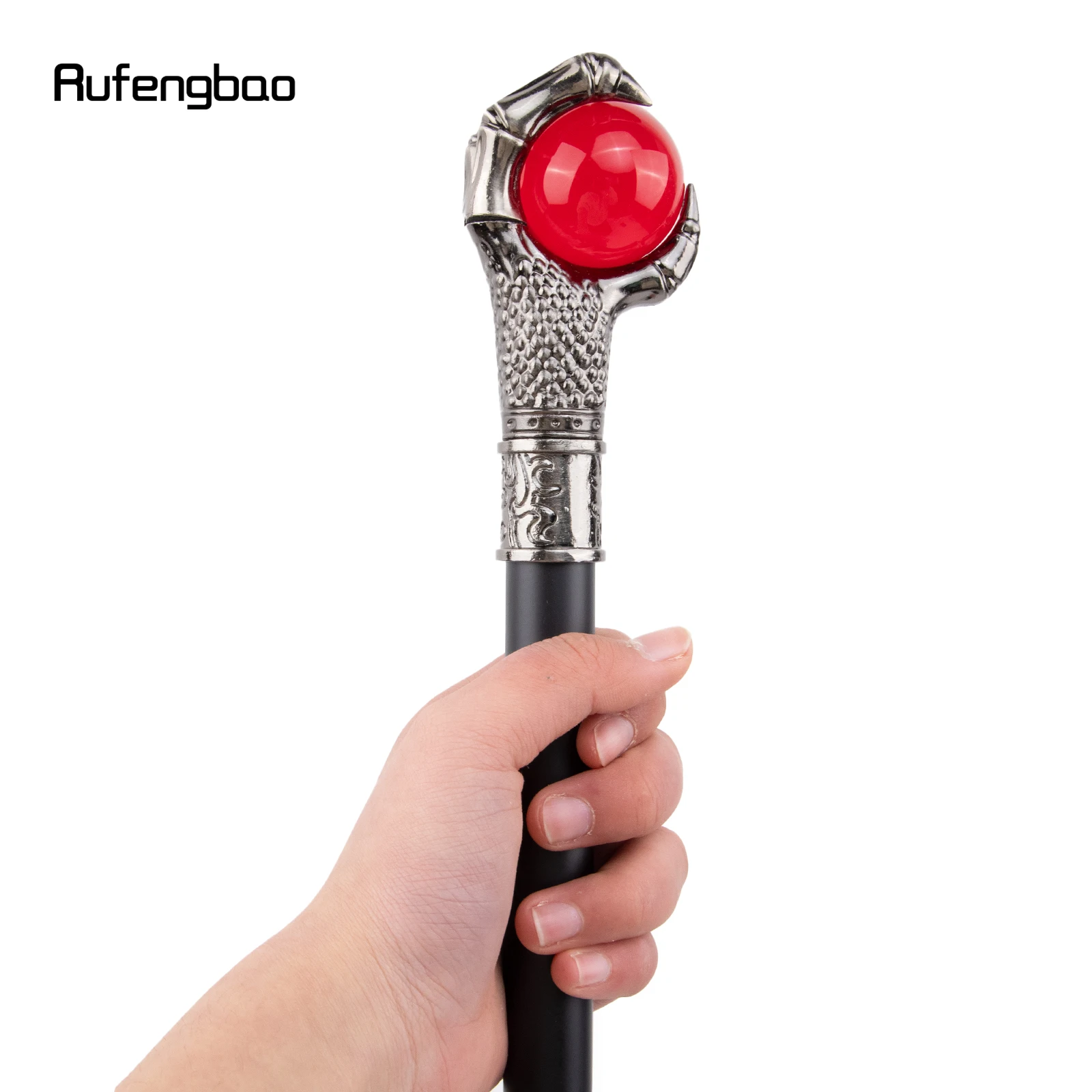 Agarre de garra de dragón, bola de cristal roja, bastón plateado para caminar, bastón decorativo de moda, perilla de bastón de Cosplay, Crosier 93cm