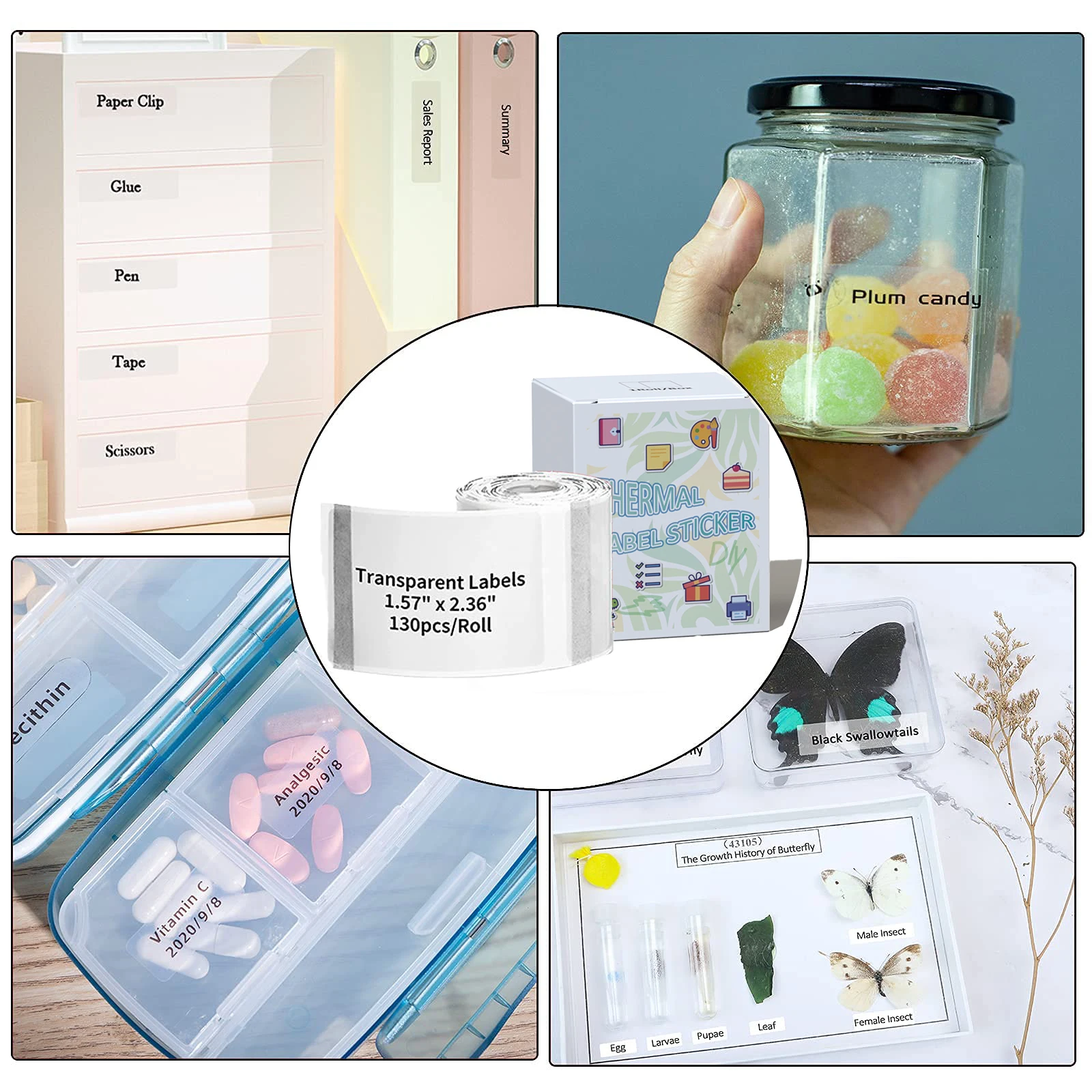 M110 Transparent Labels Black on Clear Compatible with M200/M220/M221 Label Printers Multi-Purpose Self-Adhesive Thermal Labels