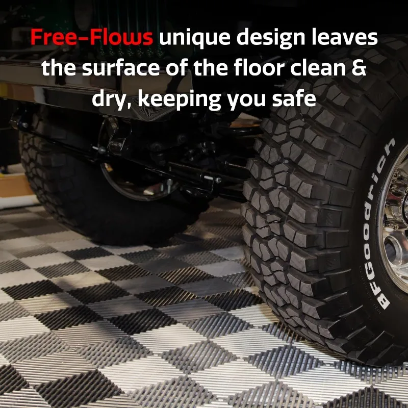 RaceDeck Free-Flow Open Rib Self-Draining Design, Durable Copolymer Plastic Interlocking Modular Garage Flooring Tile (48 Pack)
