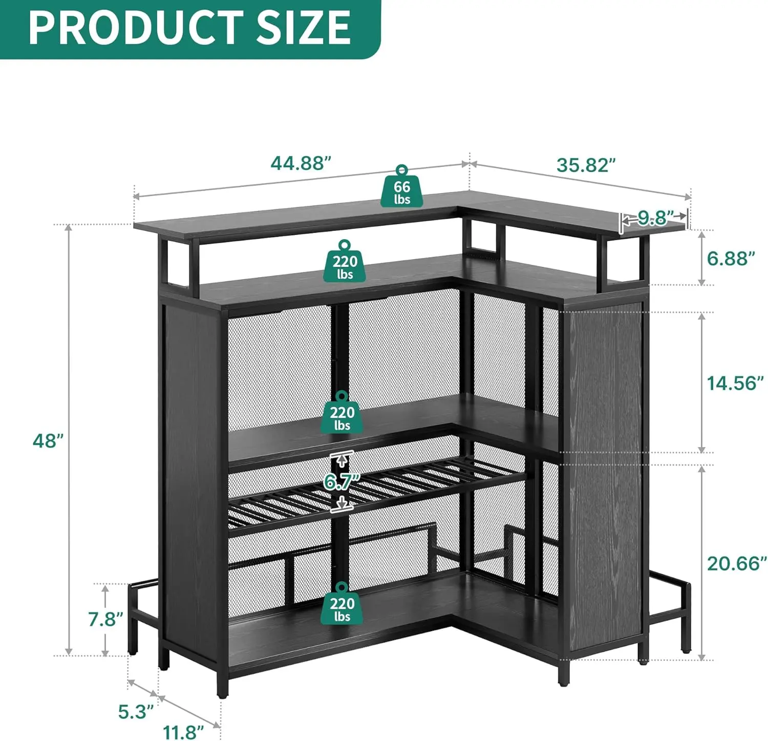 Shaped Mini Home Bar Unit for Living Room with Music Sensing LED Light, Tall Bars Furniture Table with Wine Rack