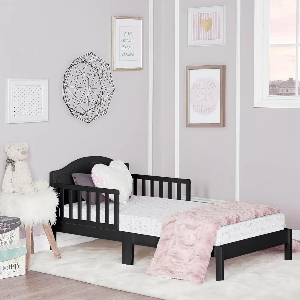 Toddler Bed in Black, Greenguard Gold Certified, JPMA Certified, Low To Floor Design, Non-Toxic Finish, Safety Rails