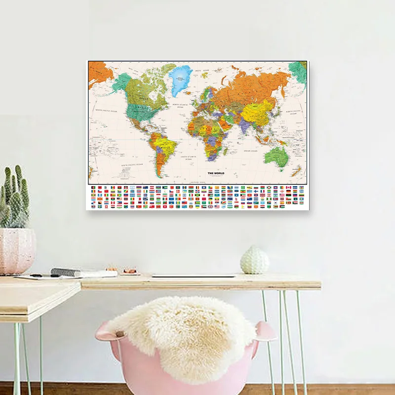 Klassieke Wereldkaart 75*50 cm Canvas Schilderij Muur Decor Art Poster Educatief Schoolbenodigdheden Kamer Woondecoratie Hangende Foto