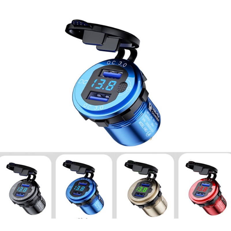 12V/24V 36W Aluminium Wasserdicht Dual QC3.0 USB Schnellladegerät Steckdose Steckdose Adapter LED Digital Voltmeter