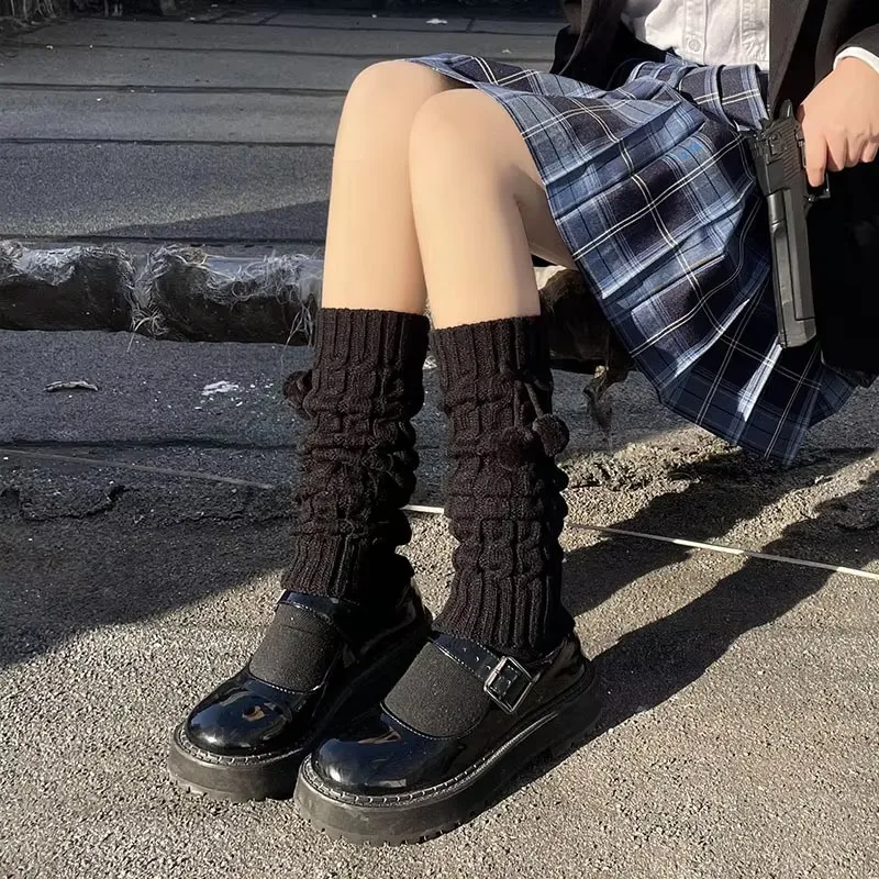 Dames Pluizige Pom Pom Sok Beenwarmers Gebreid Wit Zwart Verdikte Thermische Winterlaars Manchetten Gezellig Zacht Wollen