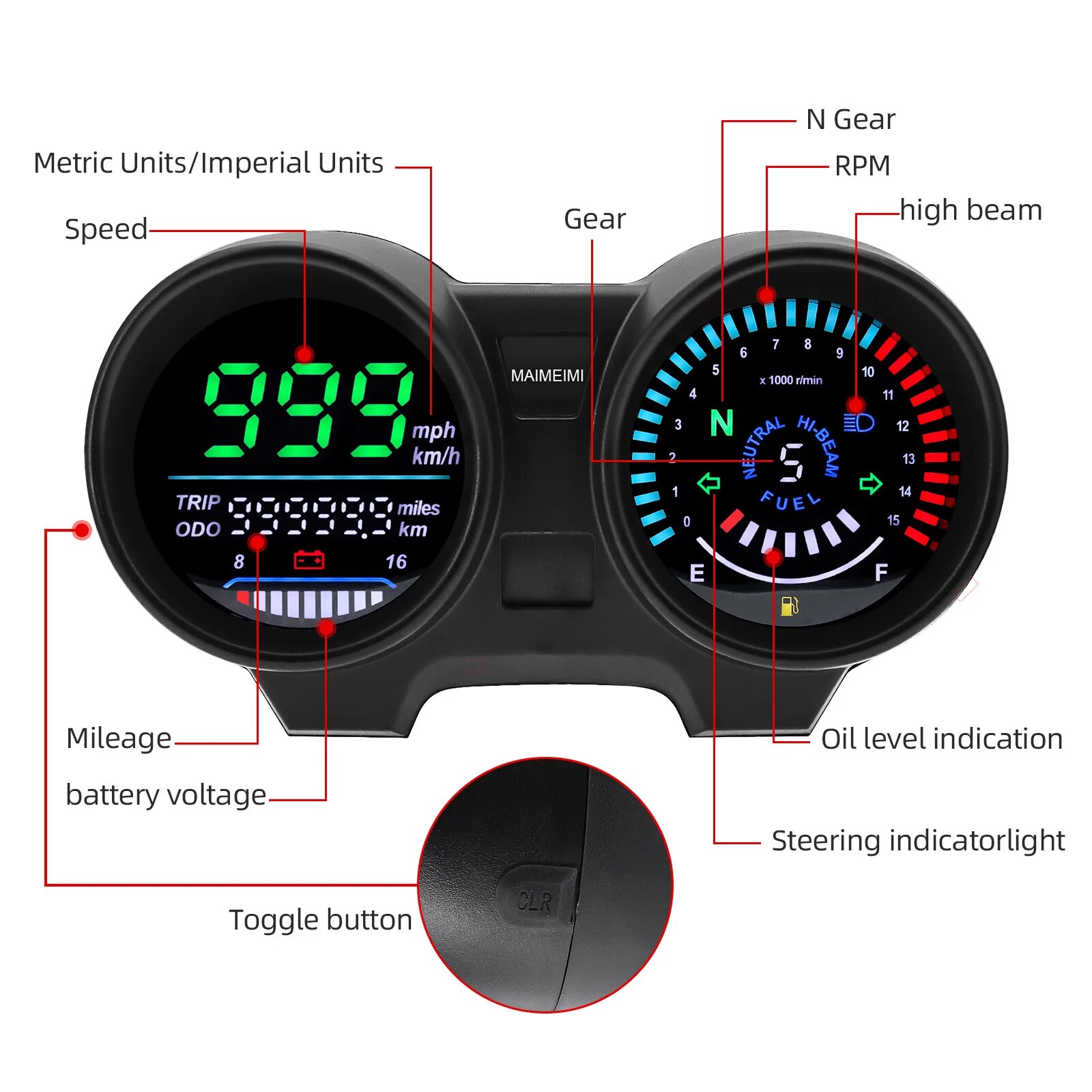 LED Digital Dashboard Motorrad Tachometer Für CG 125 RPM Meter Moto Dashboard Digital Panel für TITAN 150 Honda CG 150 Fan 150