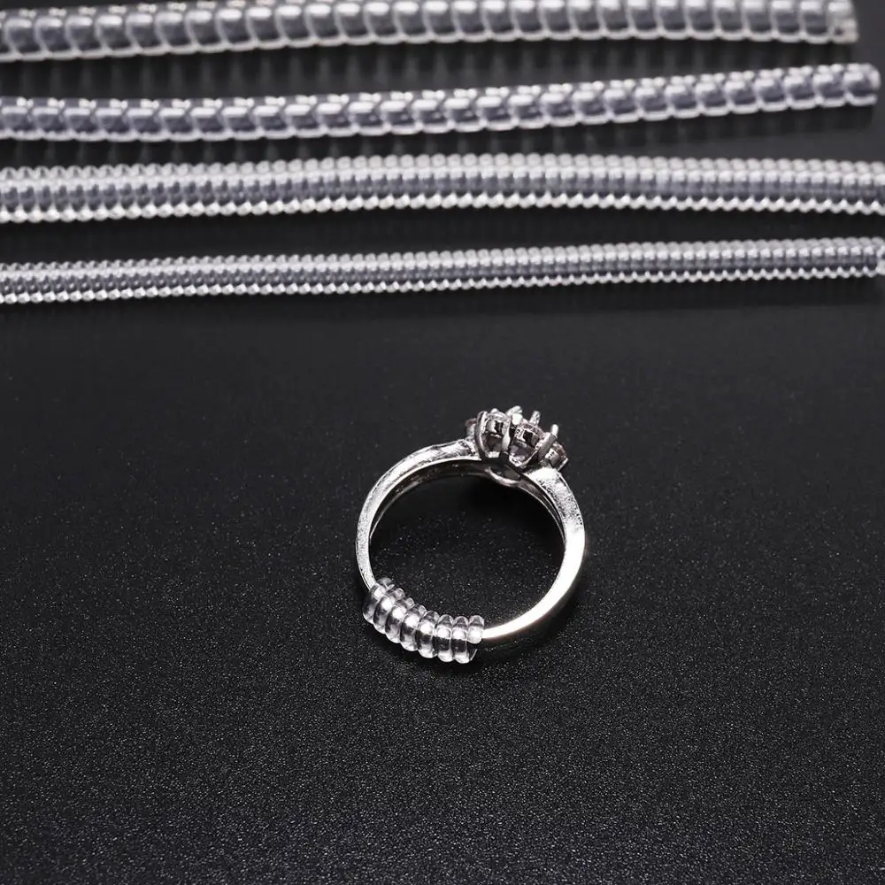Herramientas de anillo a base de espiral transparente, ajustador de tamaño de anillo de bobina de resorte, protector de tensor, reductor, herramienta de redimensionamiento para joyería, 4 Uds./lote